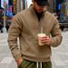 Felpa con cappuccio in pile con collo alto e mezza zip da uomo - Felpa invernale con ampie tasche, vestibilità ampia, maniche lunghe, abbigliamento casual da strada_voghion.com