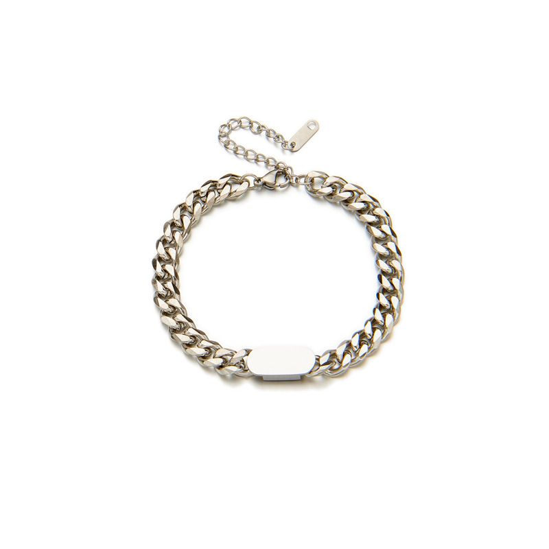 Fashion Niche Design Smooth Rectangular Plate Thick Chain Heavy Metal Minimalist Style High-end Versatile Bracelet_voghion.com