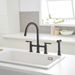 Modern Double Handle 4 Holes Deck Mount Bridge Kitchen Faucet With Side Sprayer Sink Faucet 360 Swivel Spout In Black_voghion.com