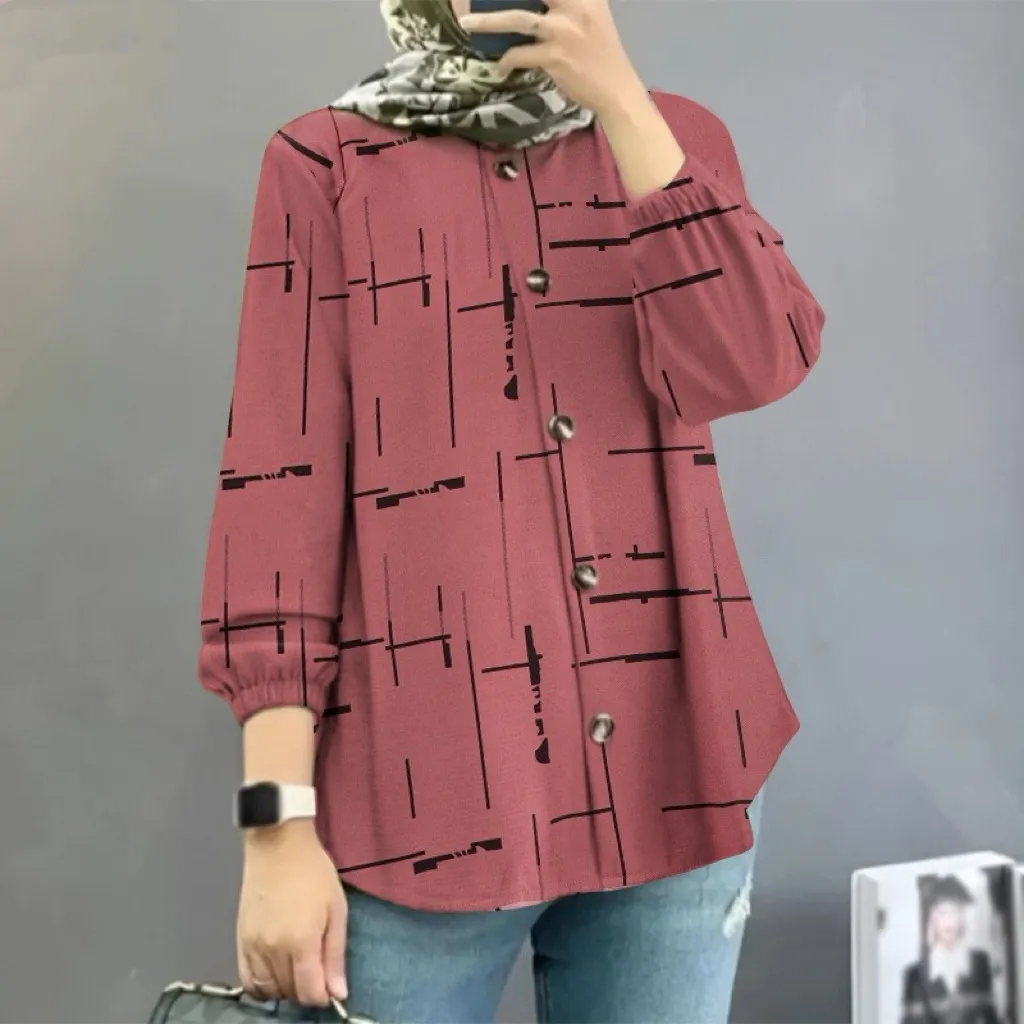 Women's Clothing Middle East Malay New Women's Muslim Floral Shirt Fashion Puff Sleeve_voghion.com