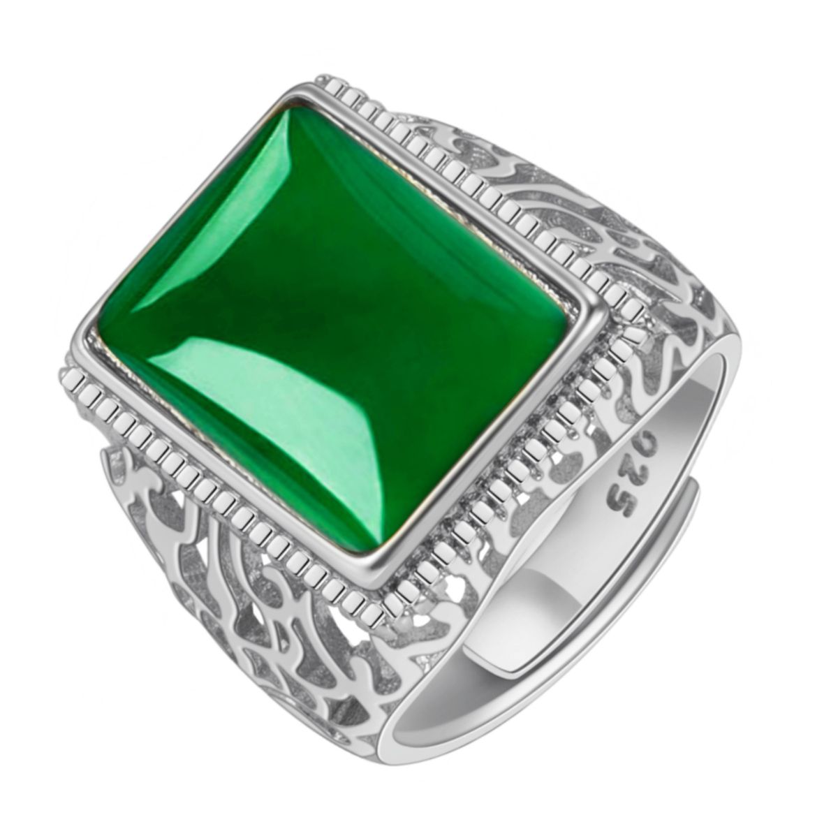 Eleganter rechteckiger Diamant-Lebensbaum-Grün-Achat-Hohlzweig-Jade-Ring_voghion.com