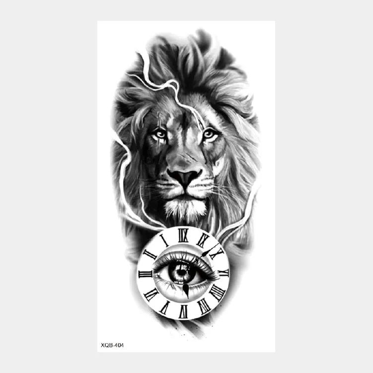 Upper Arm Sleeve Tattoo Crown Lion Tiger Wolf Head Waterproof Temporary Tattoo Stickers Body Art Fake Tattoo For Women Men Male_voghion.com