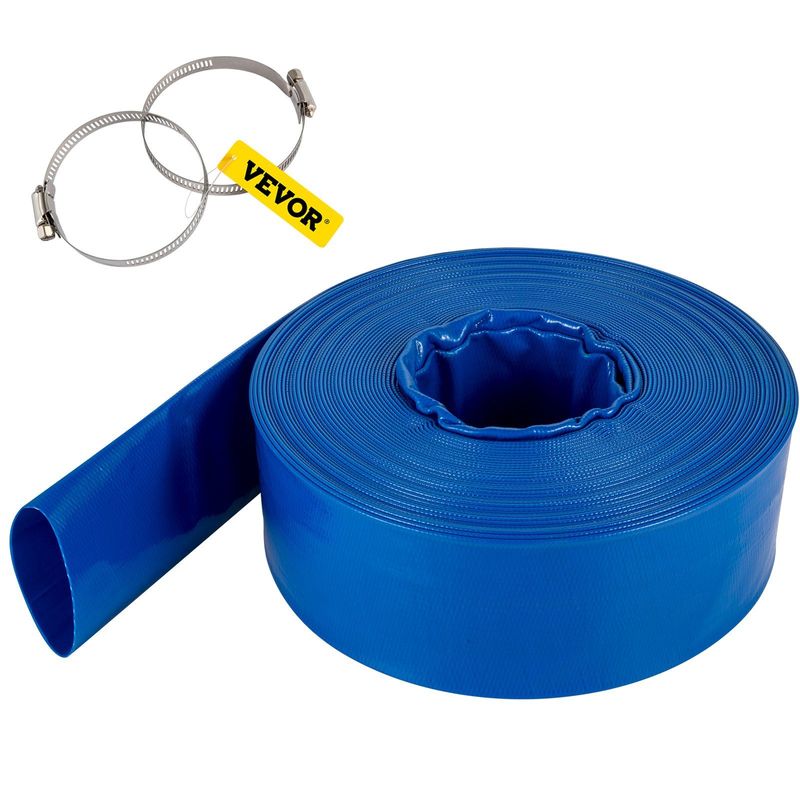 VEVOR Discharge Hose, 1-1/2" X 105', PVC Fabric Lay Flat Hose, Heavy Duty Backwash Drain Hose With Clamps, Weather-proof & Burst-proof, Ideal For Swimming Pool & Water Transfer, Blue_voghion.com