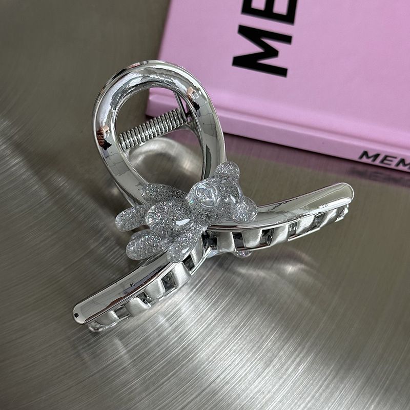 Small Flash Bear Large Shark Clip Hairclip Light Luxury High-end Silver Hair Clip New Textured Hair Accessories_voghion.com