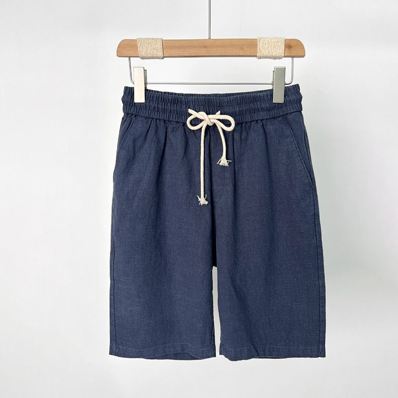 Short en lin pour hommes, short d'été fin en coton et lin, pantalon de plage pour hommes, grand short Ramie, pantalon moyen décontracté_voghion.com