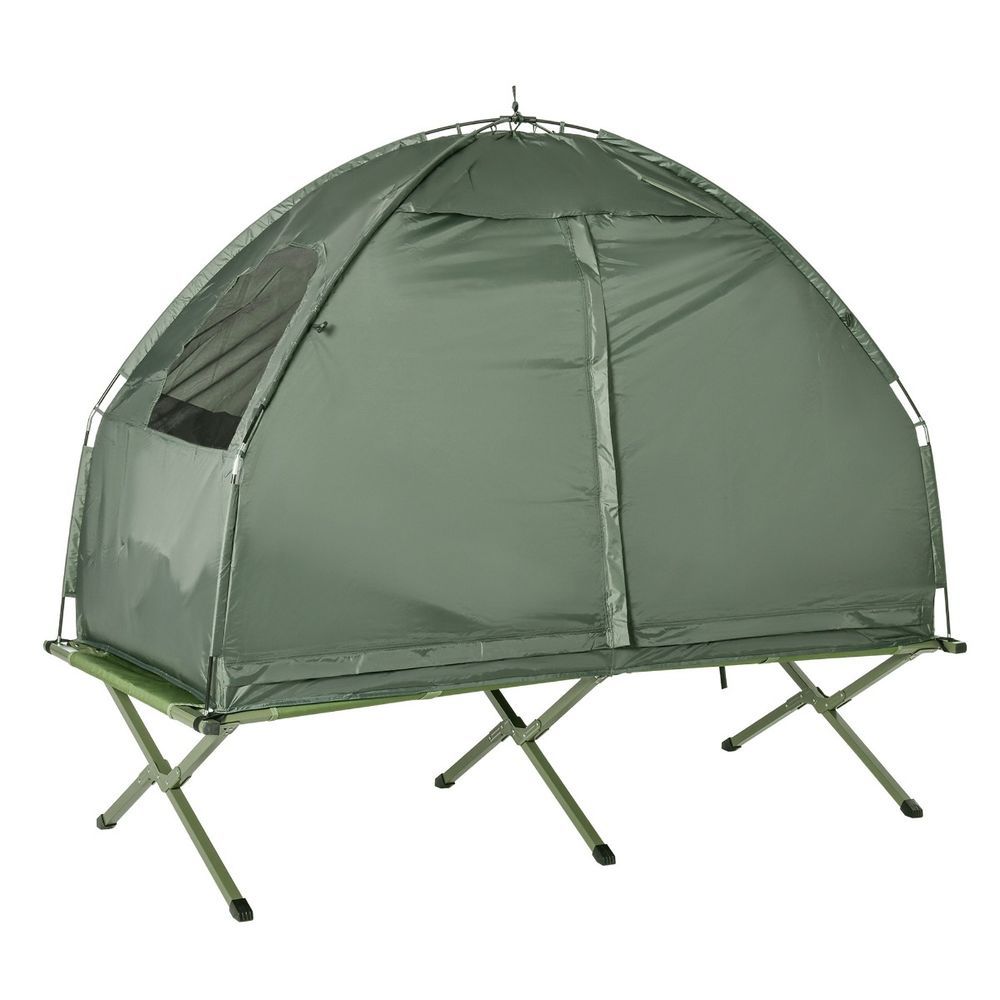 Folding Camping Cot For Adults All-in-One Elevated Tent With Sleeping Bag Thick Air Mattress Portable Single Bed_voghion.com