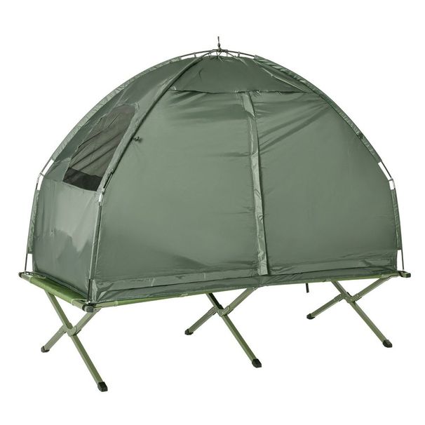 Folding Camping Cot For Adults All-in-One Elevated Tent With Sleeping Bag Thick Air Mattress Portable Single Bed_voghion.com