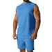 New Summer Sleeveless Sports Suit Casual Thin Top Solid Color Vest Two-Piece Set For Men_voghion.com