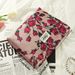 Dark Red Flower Cosmetic Bag Niche Portable High Value Wash Bag Storage Bag Zipper Bag Large Capacity_voghion.com