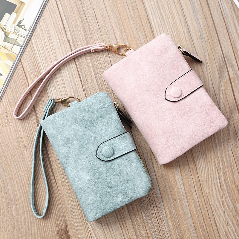 Portafogli da donna corti ripiegabili con tasca con cerniera per monete Portafogli da donna minimalista in morbida pelle smerigliata Portafoglio piccolo rosa femminile_voghion.com