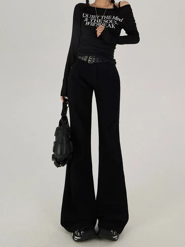 Amerikanische Retro-Jeans mit niedriger Taille und ausgestelltem Bein für Damen, lockere, schlankmachende Hose in kleiner Größe, verlängert, würziges Mädchen, Hose mit weitem Bein_voghion.com