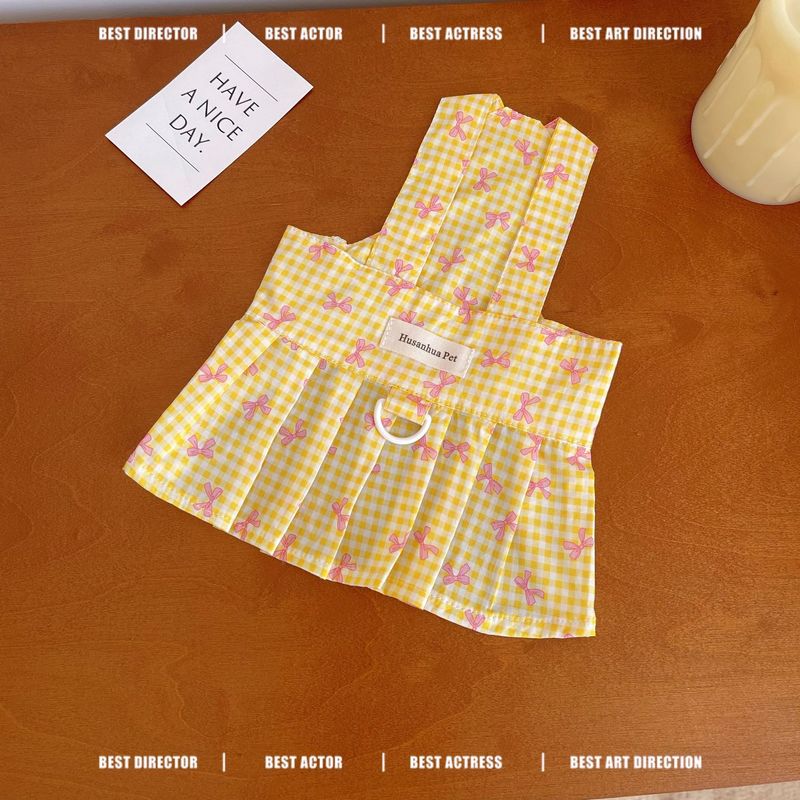 Pet Clothes Dog Cat Spring Summer Korean Cute Bowknot Puppy Teddy Bichon Outdoor Leash Dress_voghion.com
