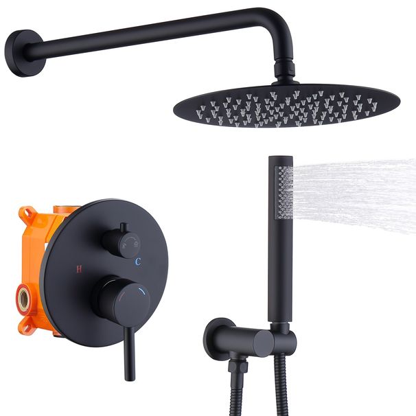 Shower System Shower Faucet Combo Set Wall Mounted With 10" Rainfall Shower Head And Handheld Shower Faucet, Matte Black Finish With Brass Valve Rough-In_voghion.com