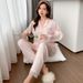 Pajamas Women's Thin Ice Silk Long Sleeve Two-piece Set Satin Chiffon Loungewear_voghion.com