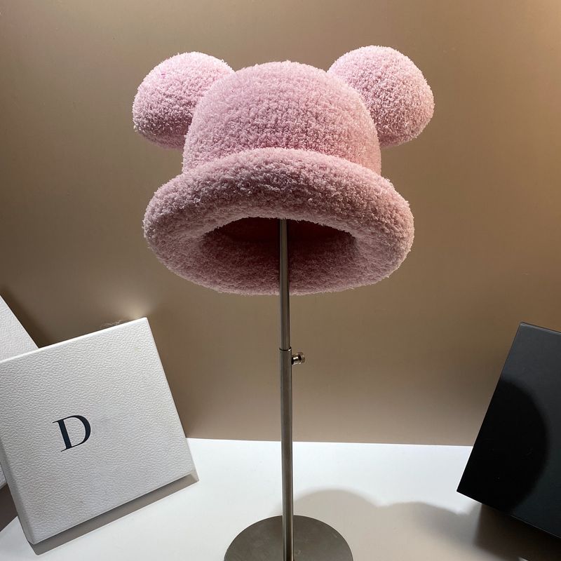 Light version bear ear hat trendy cute sweet headhat autumn and winter personality versatile basin hat_voghion.com