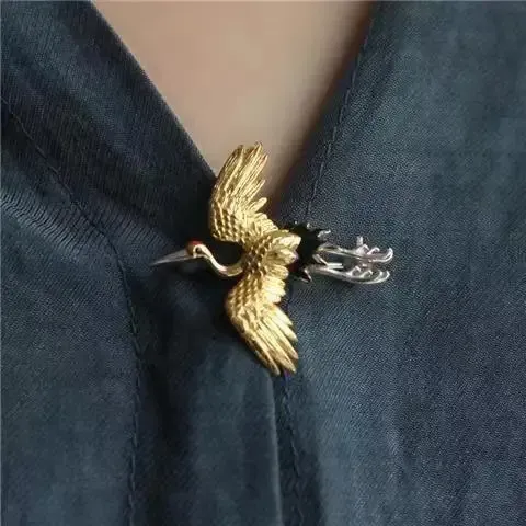 Retro Polychrome Enamel Crane Chinese Style Corsage Women Unisex Bird Animal Party Brooch Pin Jewelry 240710_voghion.com