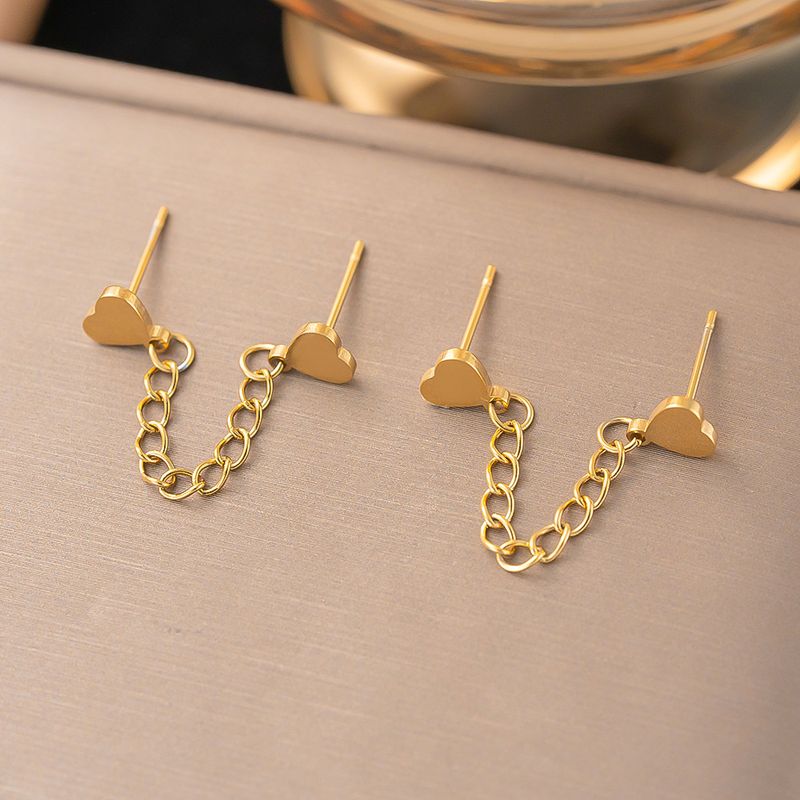 Orecchini a forma di cuore in acciaio inox alla moda con doppio foro per le orecchie, creativi e personalizzati, in titanio versatile._voghion.com