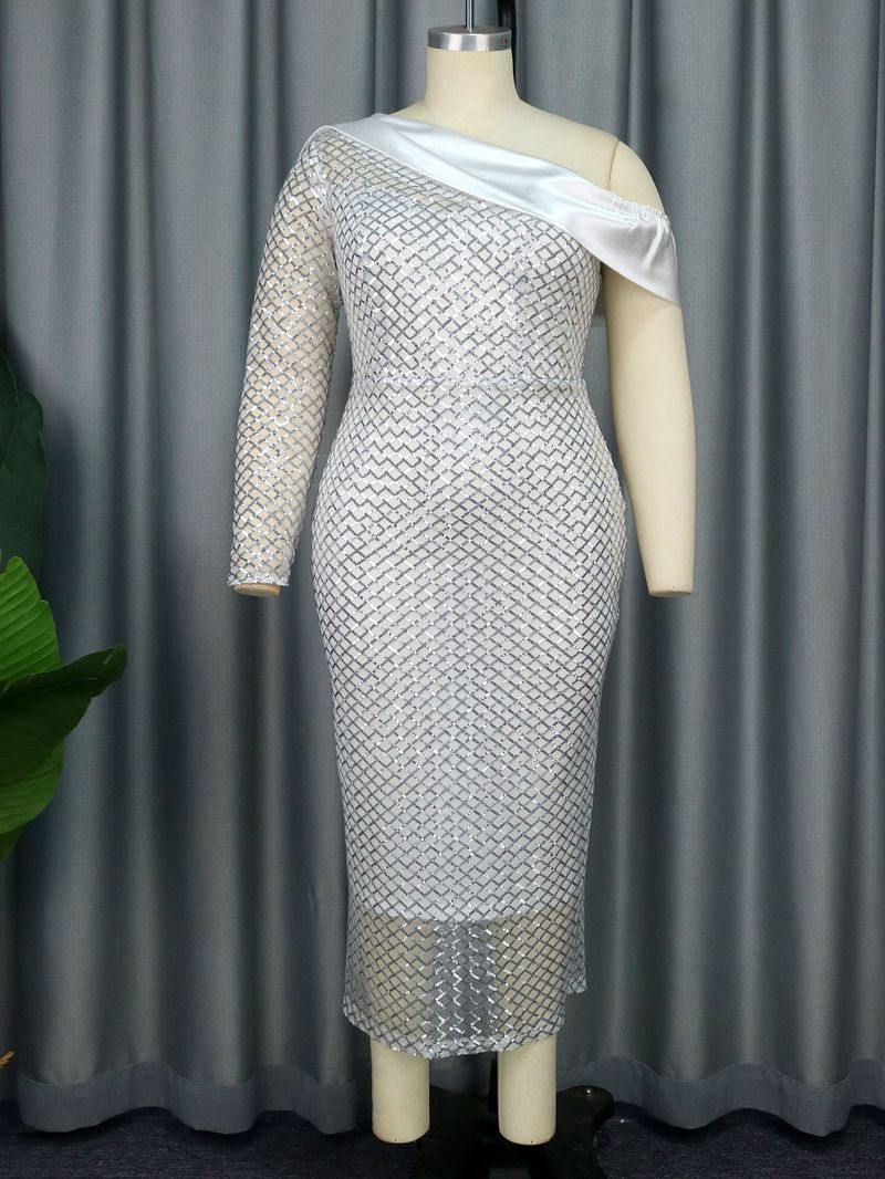 Dammekleeder grouss Gréisst liicht Luxuskleed Banquet Party Pailletten Héichtaille Rock Chrëschtkleed_voghion.com