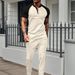 Unbeatable Quality 2025 Summer New Color Blocked Casual Waffle Round Neck Short Sleeved Men's T-shirt Pants Set_voghion.com