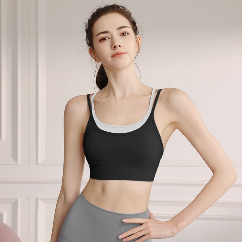 One-Piece Color-Block Two-Piece Sports Bra For Women, Slimming Back, Fitness Yoga Bra, Dance Cycling Camisole_voghion.com