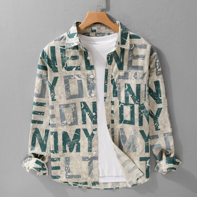 Camisa de manga comprida da moda, camisa masculina versátil, casual, solta e moderna para jovens_voghion.com