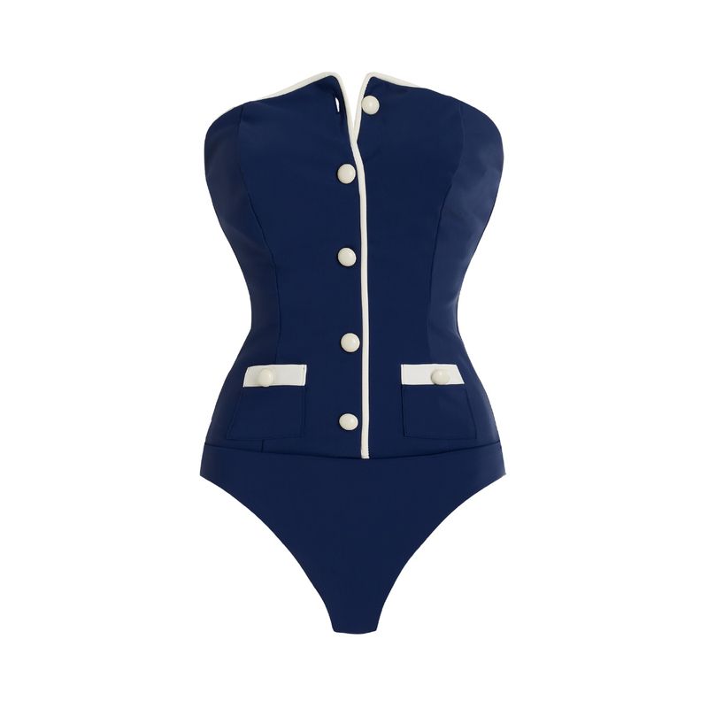 ​​Women's Navy Strapless Swimsuit Shorts - Simple & Stylish Swimwear For Beach & Pool​_voghion.com