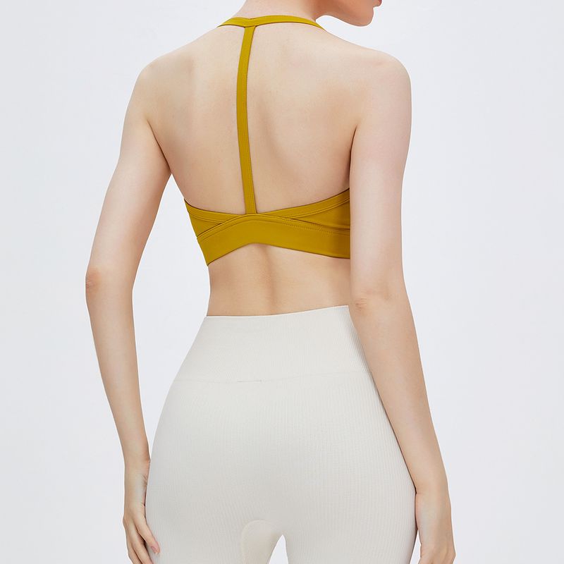 Naked Yoga Vest Women's Shock-proof Gathering Sports Underwear Hanging Neck Beautiful Back Quick-drying Fitness Bra_voghion.com