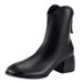 V neck short women s thick heel square toe autumn and winter French slim boots back zipper large size white_voghion.com