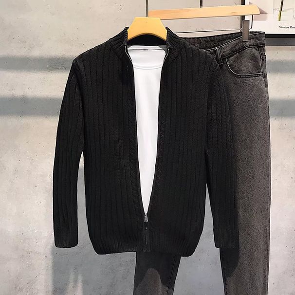 Men's Clothing Autumn New Knitted Cardigan Fashion Trend Pure Color Simple High End Versatile Lazy Style Handsome Tops For Men_voghion.com