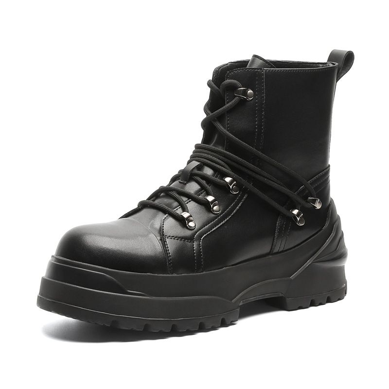 Retro-Werkzeugstiefel im Lokomotivstil, Herrenstiefel, dicker Absatz, runder Kopf, mittleres Rohr_voghion.com