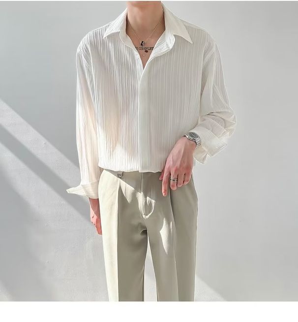 Maniche lunghe per uomo, primavera autunno INS, versione coreana di alta qualità, fresco e casual, design stropicciato scuro, giacca, no ig_voghion.com