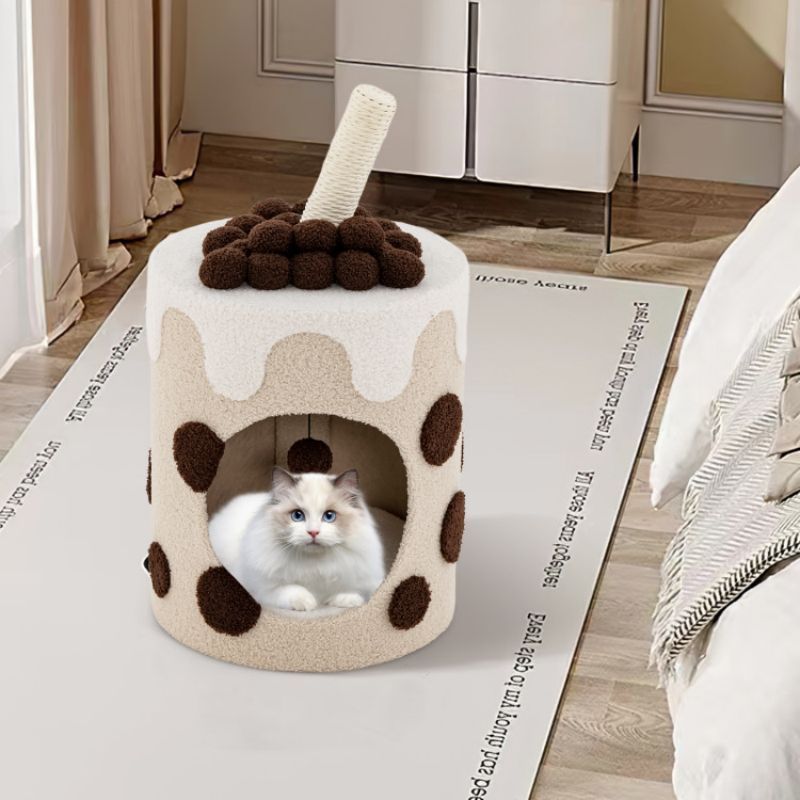 Bubble Tea Cat Tree Tower With Scratching Post_voghion.com