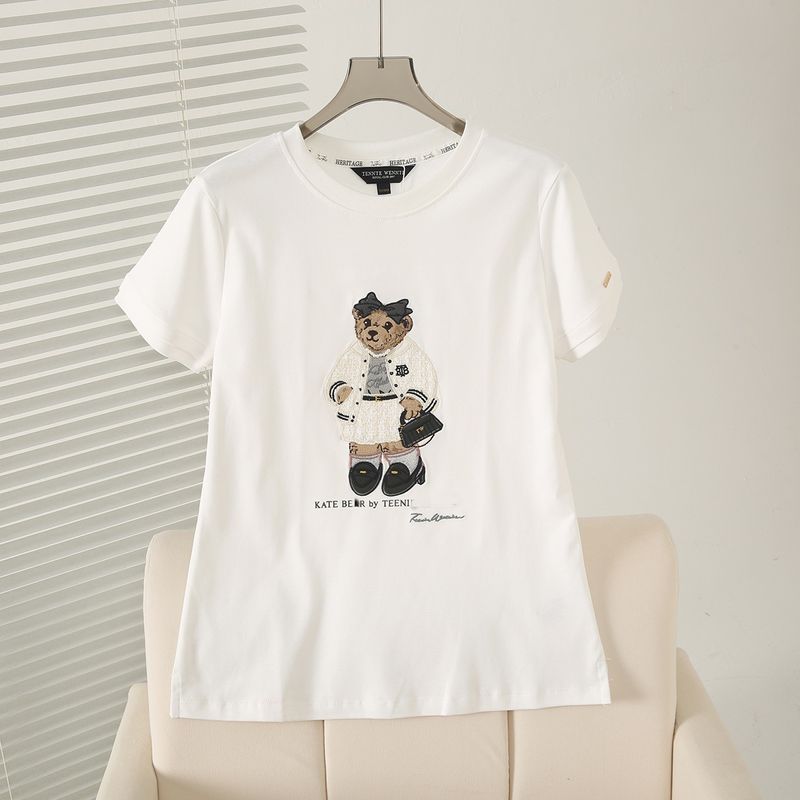 New Women's College Style Exquisite Heavy Embroidery Round Neck Short Sleeve T Shirt_voghion.com