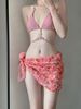 Women's Rose Print Bikini Set - Sexy Triangle Push-Up Swimwear With Rhinestones (3-Piece Small Chest Friendly Slimming Design Beach & Pool Party)_voghion.com