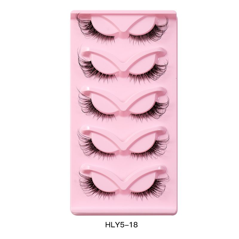 Hot-Selling 5-Pair Pack Slanted Flying Fox Style False Eyelashes Natural Dense Curly Realistic Cat Eye Lashes_voghion.com