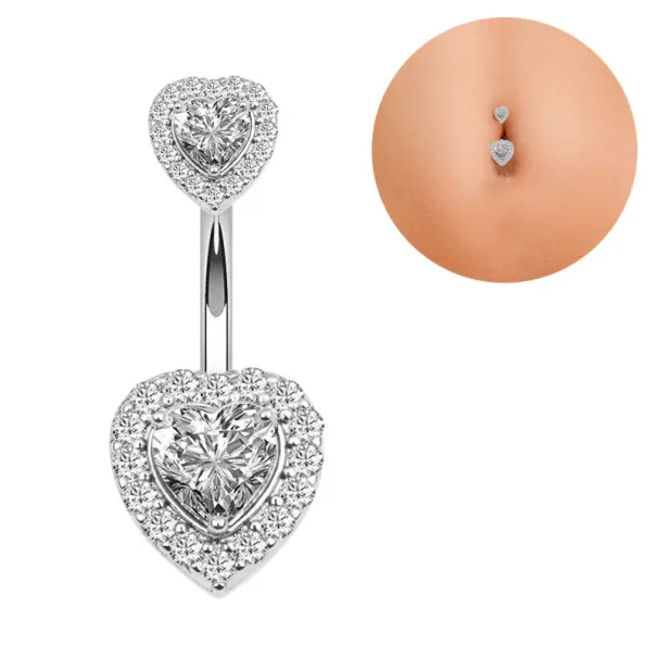 Piercing per ombelico con pietra preziosa in zirconia cubica, anallergico, in acciaio inossidabile, con bottone, diametro 6 mm, a forma di cuore, per donne e ragazze, regalo_voghion.com