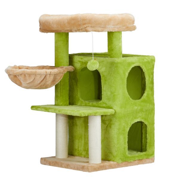 33 Inch Cat Tree Cat Tower For Indoor Cats, Cat Activity Center Play House With Large Padded Perch, Hammock, 2-Tiered Condo, Scratching Posts &_voghion.com