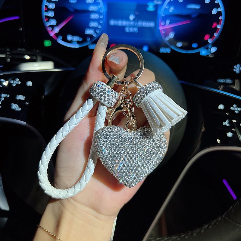 Creative Woven Rope Tassel Clay Heart Personalized Women's Car Keychain Fashion Bag Pendant_voghion.com