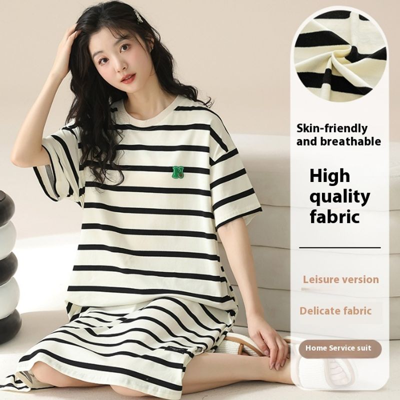 2024 new pull frame  cotton short sleeved nightgown simple and casual summer long style pullover women's live_voghion.com