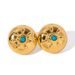 INS New Titanium Plated Fashion Gold Stainless Steel Inlaid Turquoise Sun Round Pendant Earrings_voghion.com
