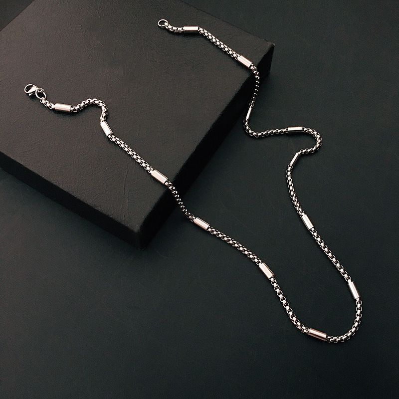 Collana personalizzata in acciaio al titanio da uomo, alla moda e semplice, dal design di nicchia, con catena di perle cilindriche, estiva_voghion.com