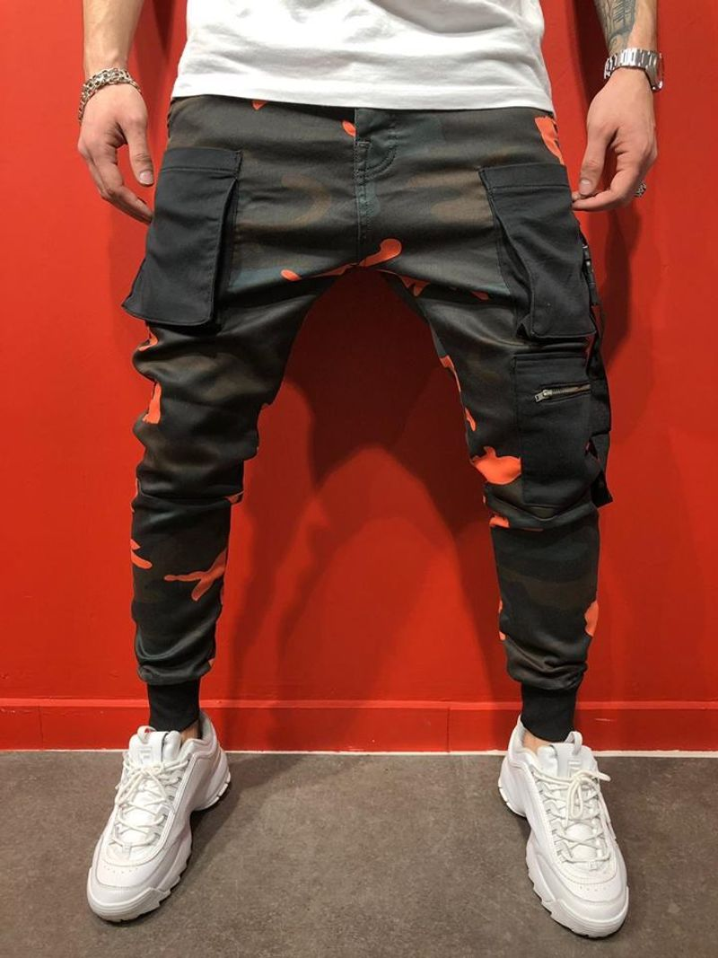 Farbblock-Cargohose für Herren mit Kordelzug und Pattentaschen, bequeme, lässige Joggerhose_voghion.com