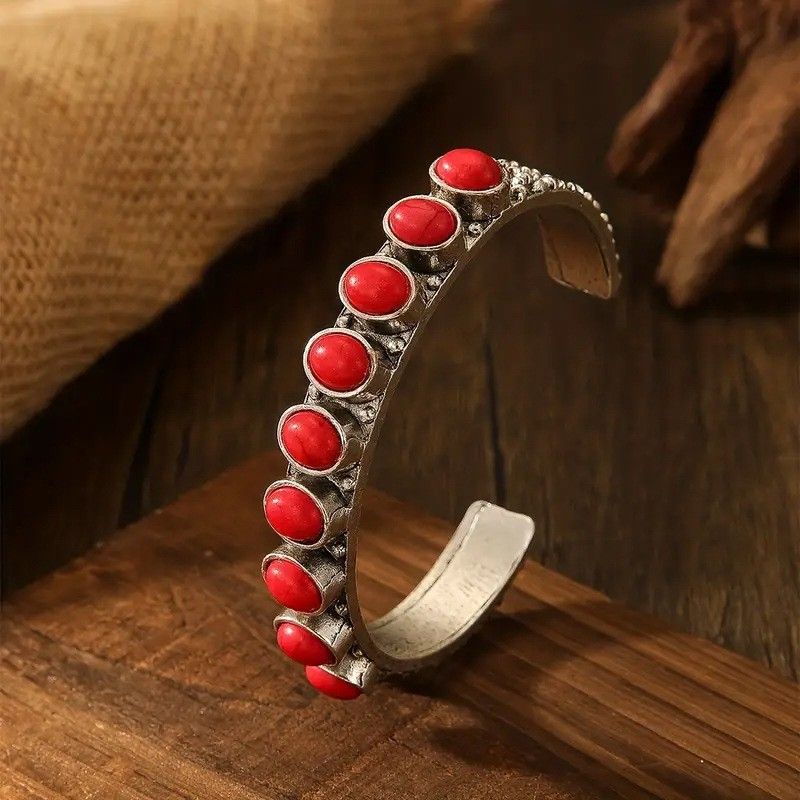 Bracciale da donna in stile bohémien in lega con intarsi in turchese, versione alta_voghion.com