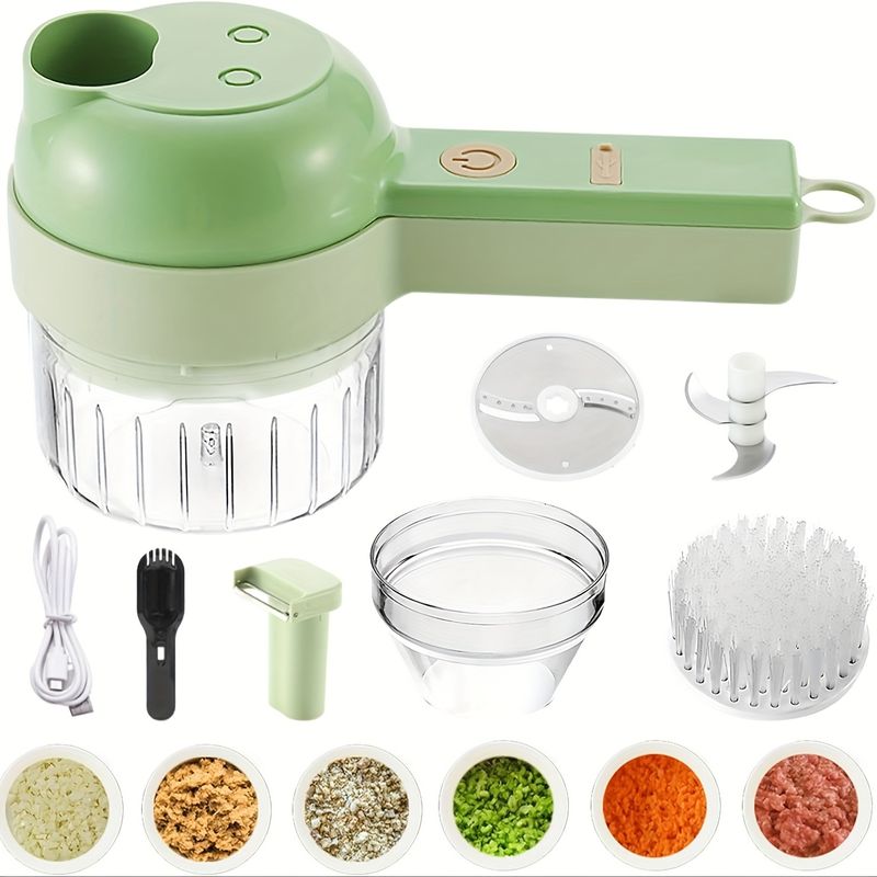1pc 4 In 1 Vegetable Chopper Handheld Electric Vegetable Cutter Set Portable Wireless Garlic Mud Masher Garlic Press And Slicer Set_voghion.com