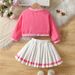 Kids’ Clothing Ins Spring And Autumn New Girls Sports Leisure Letter Towel Embroidery Baseball Jacket Pleated Skirt Set_voghion.com