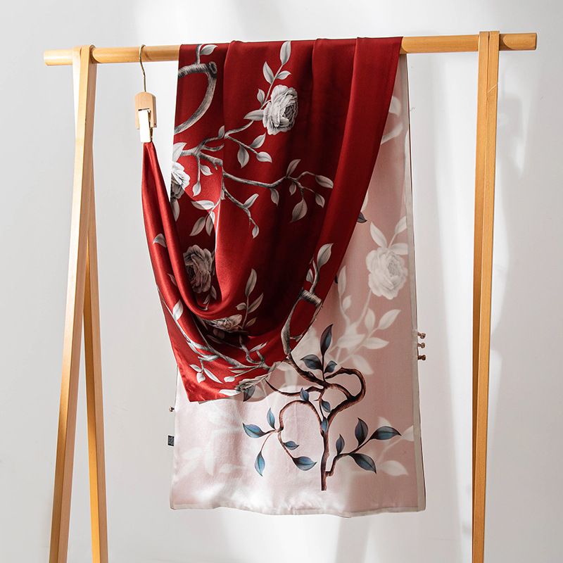 Mulberry Silk Women's Gift Box 2024 Versatile Double Layer Rose Print Long Scarf and Sunscreen Shawl_voghion.com