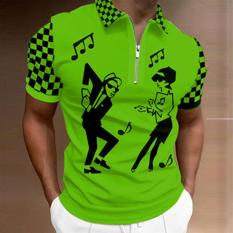 Herrenmode kurzärmeliges dünnes Poloshirt Vintage-Streifendruck Patchwork gestrickt lässig Reverspullover Sommer_voghion.com