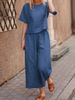 Women's large size suit linen leisure loose solid color suit two-piece suit_voghion.com