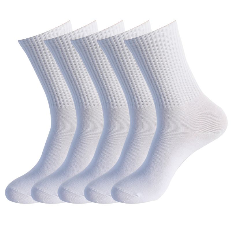 Calzini alti elastici da donna, calzini da studente in bianco e nero, calzini sportivi in cotone traspirante, calzini lunghi casuali tinta unita da donna_voghion.com