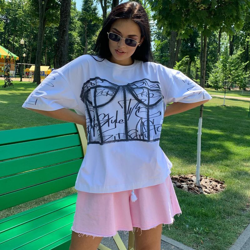 Women's clothing clothes for women, graffiti print short-sleeved T-shirts for women, summer pure cotton trendy brands, loose and versatile tops_voghion.com